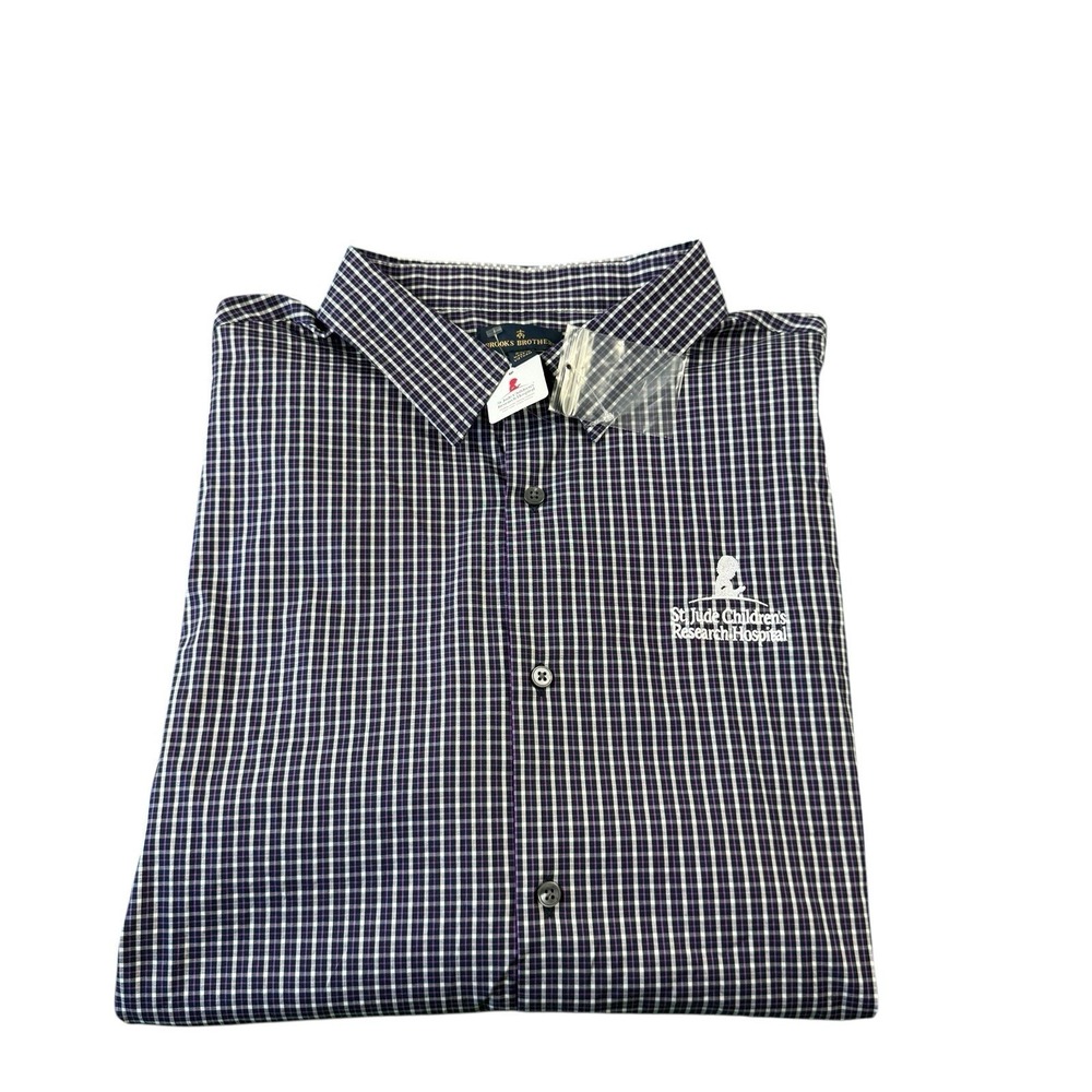 Brooks Brothers Navy Purple Checked St Jude Men Button Front Shirt 2XL NWT 4307